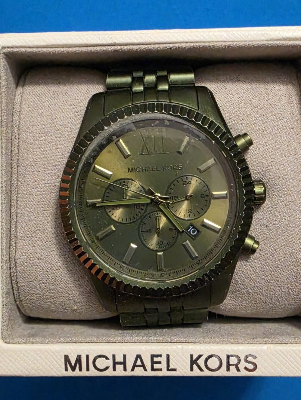 Michael Kors Lexington Chronograph Olive Green Steel Strap Watch For Unisex